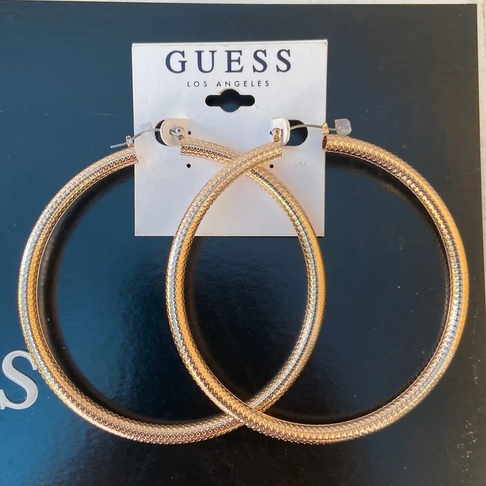 New GUESS Rose Gold-Tone Large Hoops Earrings